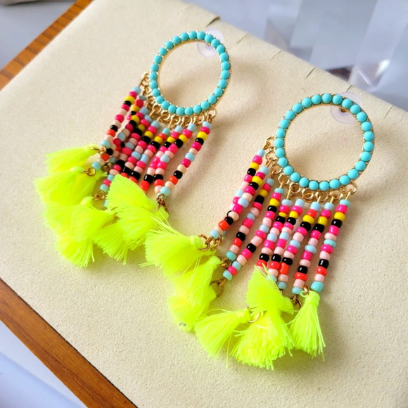 Beaded Tassel Earrings / Fun & Flirty / Multi-colored - Picture 1 of 5